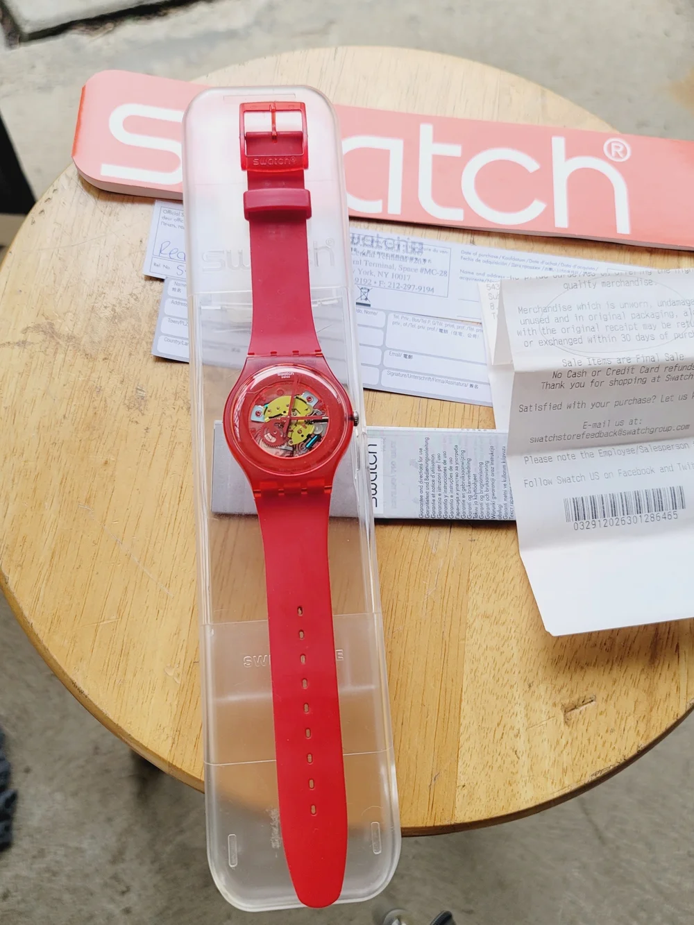 Vintage Swatch Red Lacquered Silicone Strap Watch Full Collector Set
